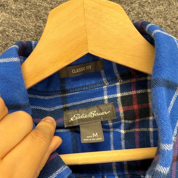 Eddie Bauer Shirt Men M Medium Blue Plaid Button Up Collared Long Sleeve Classic - Picture 3 of 8